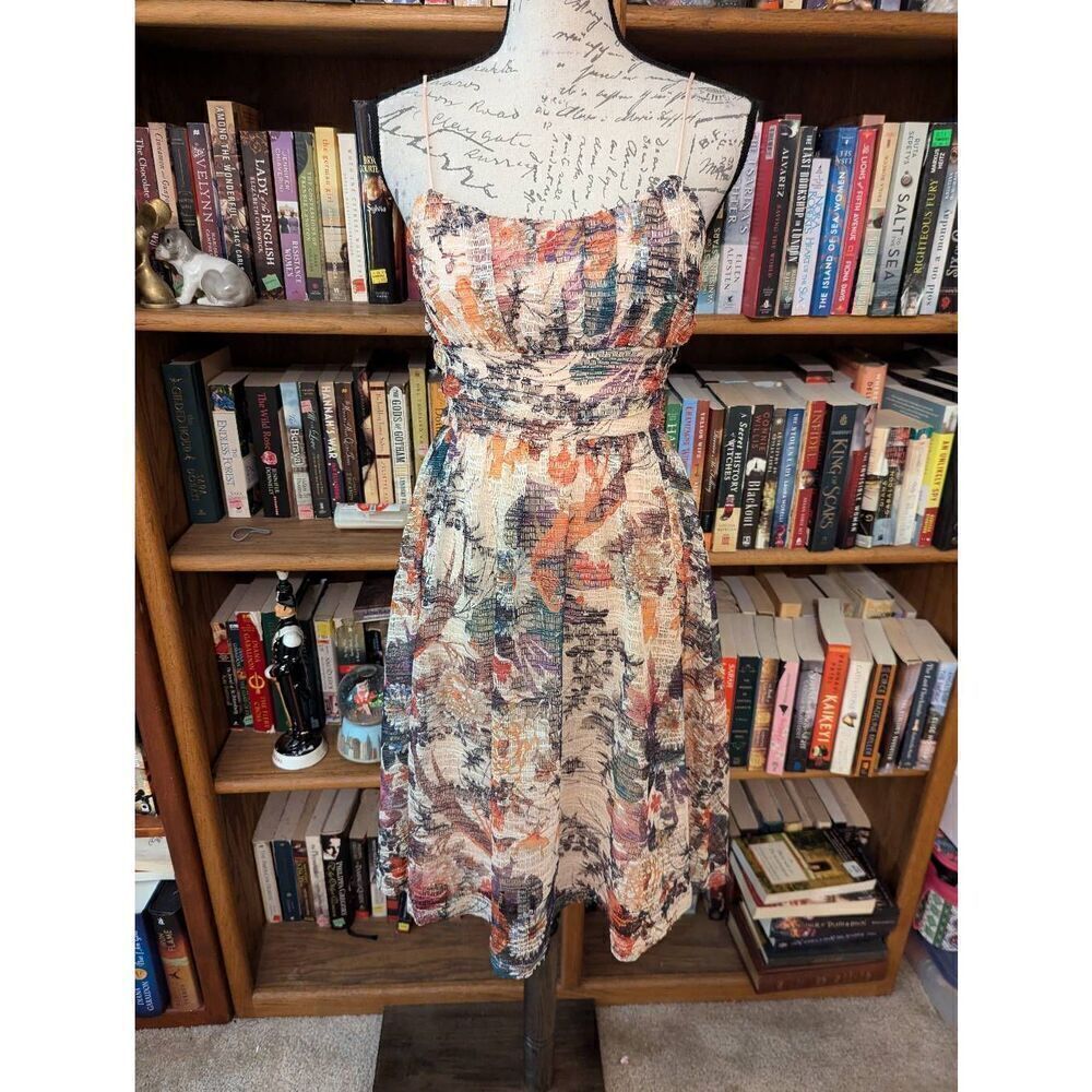 Maeve Anthropologie Womens Floral Spaghetti Strap Mini Orange Pink Dress Size 2